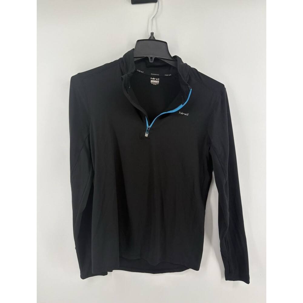 HIND Womens Black Running 1/4 Zip Pullover Jacket Blue Highlights Size Small